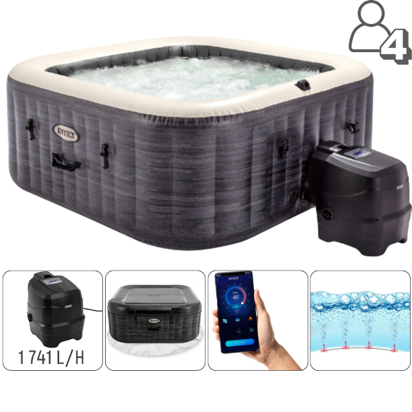 INTEX Jacuzzi SPA gonflabil “Greystone Deluxe” 211×211×71, 795L, 4 persoane