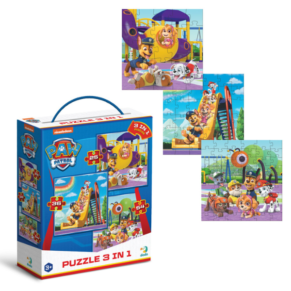 Puzzle 3-în-1 "Teren de joacă", 25, 36, 54 piese, seria Patrula Cățelușilor