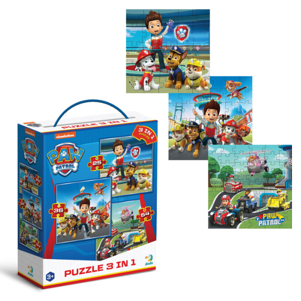 Puzzle 3-în-1 "Gata de acțiune", 25, 36, 54 piese, seria Patrula Cățelușilor