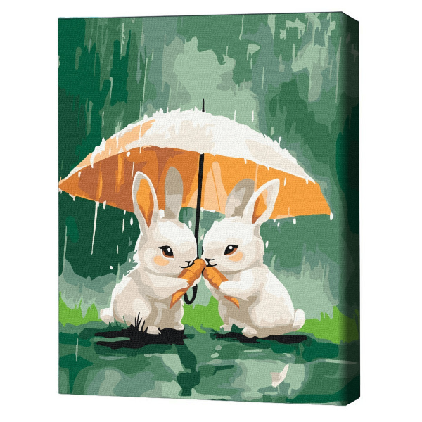 Pictură pe numere 30*40 сm (fără cutie) – Doi iepurași sub o umbrelă