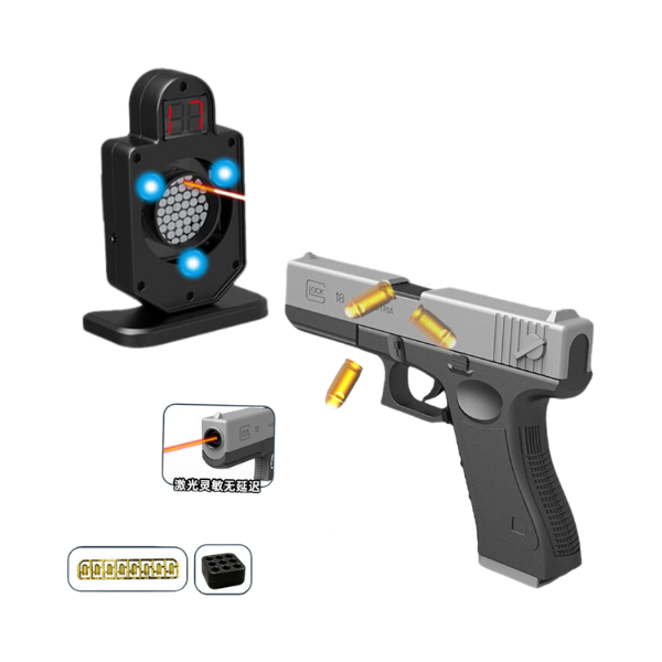 Pistol de jucărie tip Glock cu vizor laser și țintă electronică